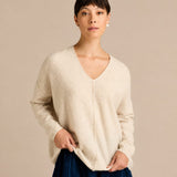 Sahara Merino Wool V Neck Jumper In Ecru