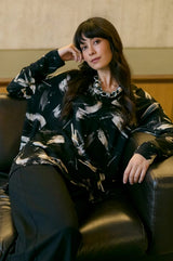Sahara Painted Brushstrokes Jersey Top In Black