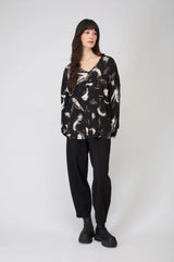 Sahara Painted Brushstrokes Jersey Top In Black