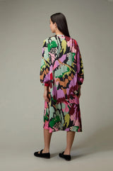 Sahara Textured Viscose Floral Collage Print Dress In Pink Multi