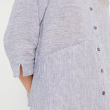 Sahara Ticking Stripe Linen Shirt in Blueberry/White