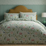 Sanderson Clementine Cotton King Size Duvet Cover Set In Raspberry / Sea Breeze