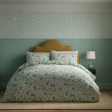 Sanderson Clementine Cotton Single Duvet Cover Set In Raspberry / Sea Breeze
