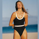 Seafolly Bandwave Belted Tank One Piece Swimsuit In Black