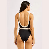 Seafolly Bandwave Belted Tank One Piece Swimsuit In Black