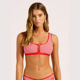 Seafolly Clubhouse Zip Front Tank Top Bikini Top In Flame
