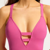 Seafolly Collective Deep V One Piece In Hot Pink