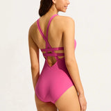 Seafolly Collective Deep V One Piece In Hot Pink