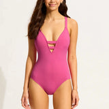 Seafolly Collective Deep V One Piece In Hot Pink