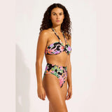 Seafolly Hothouse Flowers Halter Bandeau Bikini Top In Black