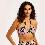 Seafolly Hothouse Flowers Halter Bandeau Bikini Top In Black