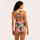Seafolly Hothouse Flowers V Neck One Piece Swimsuit In Black