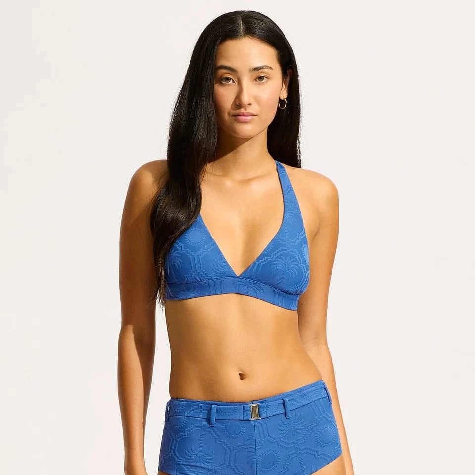 Seafolly Oasis Multi Fit Longline Triangle Bikini Top in Ultramarine
