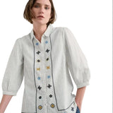 Seasalt Hope Cottage Embroidered Blouse In Stripe Chalk