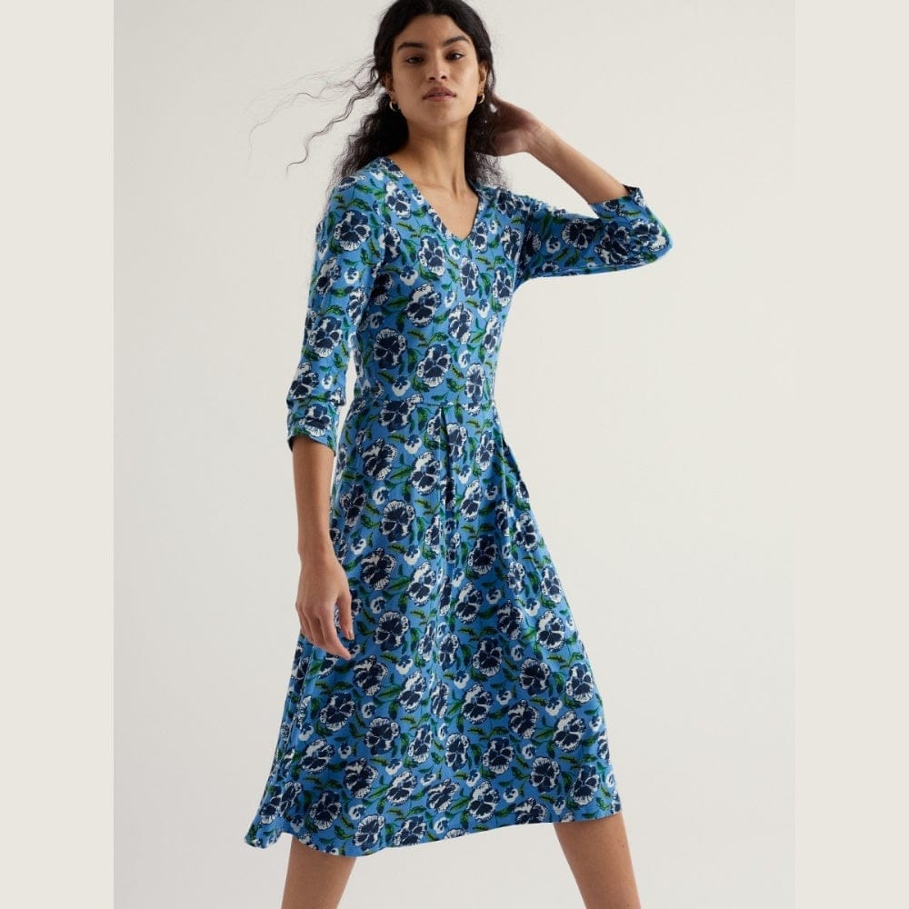 Seasalt Pier View 3/4 Sleeve Dress In Spring Pansy Sail