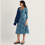 Seasalt Pier View 3/4 Sleeve Dress In Spring Pansy Sail