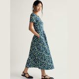 Seasalt Veronica Short Sleeve Midi Dress In Bluebell Dark Voyage