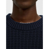 Selected 100% Cotton Crewneck Jumper In Sky Captain