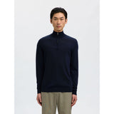 Selected 100% Merino Wool Half-Zip Jumper In Navy Blazer