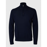 Selected 100% Merino Wool Half-Zip Jumper In Navy Blazer