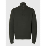 Selected Dane Knit Structure Half Zip Jumper In Deep Forest