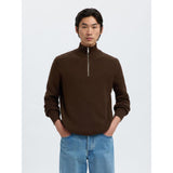 Selected Dane Knit Structure Half Zip Jumper In Demitasse