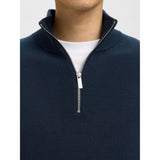 Selected Dane Knit Structure Half-Zip Jumper In Sky Captain