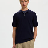 Selected Half Zip Knitted Polo Shirt in Navy