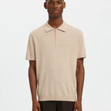 Selected Half Zip Knitted Polo Shirt in Oatmeal
