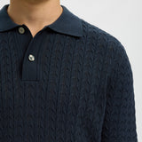 Selected Knit New Cable Polo Shirt In Sky Captain