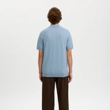 Selected Knit Polo Shirt In Dusty Blue