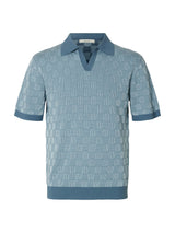 Selected Knit Relaxed Open Colour Polo Shirt In Blue Mirage