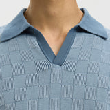 Selected Knit Relaxed Open Colour Polo Shirt In Blue Mirage