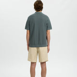 Selected Knit Structure Zip Polo Pullover In Balsam Green