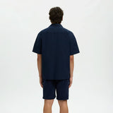 Selected Light Cotton Blend Short Sleeve Shirt In Sky Captain