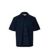 Selected Light Cotton Blend Short Sleeve Shirt In Sky Captain