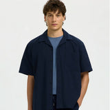 Selected Light Cotton Blend Short Sleeve Shirt In Sky Captain