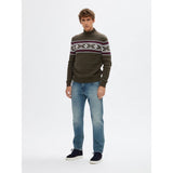 Selected Long Sleeve Christmas Jumper in Forest Green