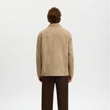 Selected Suede Overshirt In White Pepper