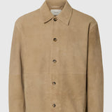 Selected Suede Overshirt In White Pepper