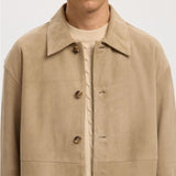 Selected Suede Overshirt In White Pepper