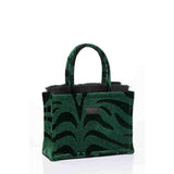 Sorena Animal Velvet Petrol Medium Tote Bag Green