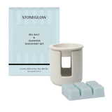 Stoneglow Modern Classics Ceramic Wax Melter & Soy Wax Melt Bar Discovery Set Sea Salt & Oakmoss