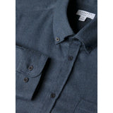 Sunspel Button Down Flannel Shirt In Selvedge Blue Melange