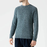 Sunspel Lambswool Crew Neck Jumper in Green Sage Twist
