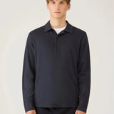 Sunspel Long Sleeve Cellulock Polo Shirt In Navy