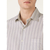 Sunspel Short Sleeve Vintage Stripe Shirt In Soft Denim/Ecru