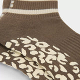Sweaty Betty Animal Print Mini Pilates Crew Gripper 2 Pack In Khaki Brown