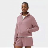 Sweaty Betty Organic Cotton Revive Rib Mix Half Zip Sweatshirt In Duskberry Purple