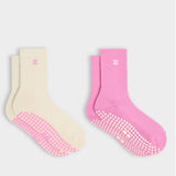 Sweaty Betty Pilates Crew Gripper Socks 2 Pack In Guava Pink Coconut Cream